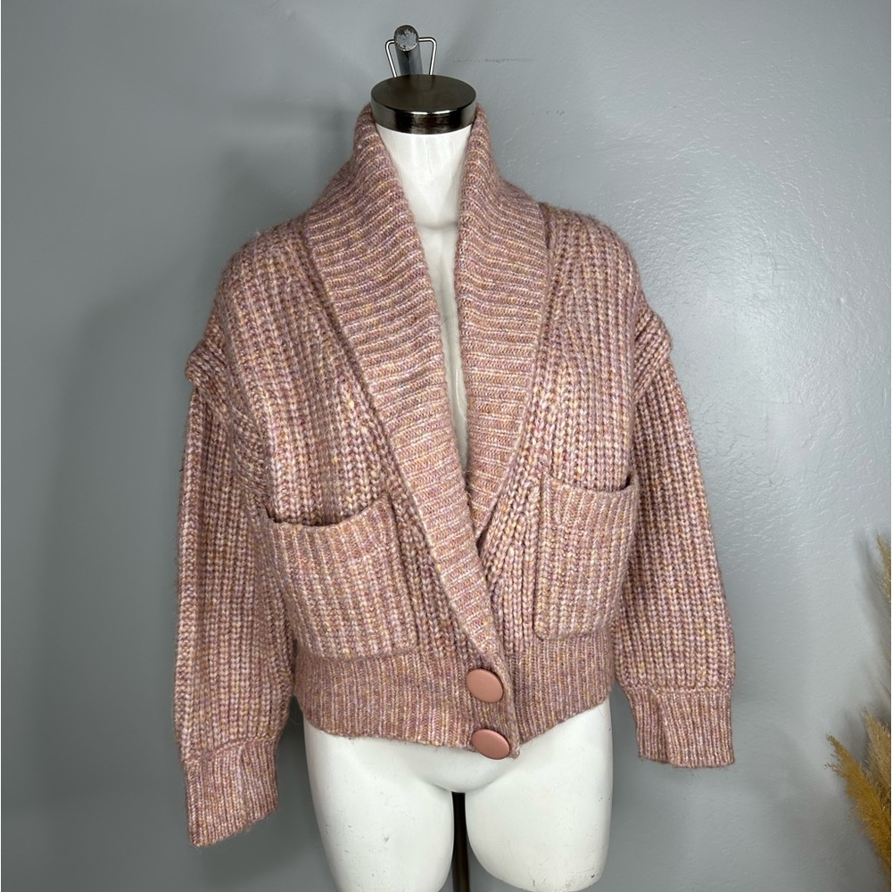 J.ING Beyond Trend Women's Pink Detail Chunky L/S Knit Sweater Wool Blend Sz M/L